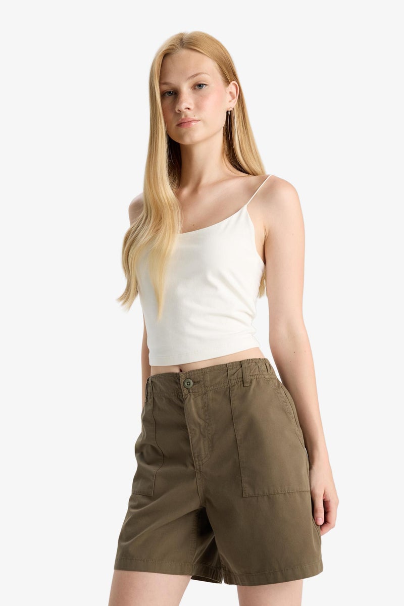 DeFacto Green Woman Gabardine Normal Waist Short Leg Shorts Casual - Image 4